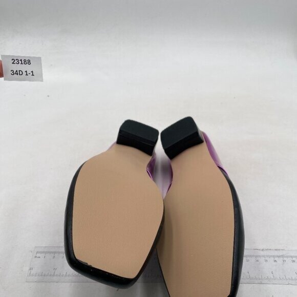 Women Luxury Leather Mules, Closed Square Toe Loafer,Med Chunky Heel Black Shoes - Picture 7 of 8